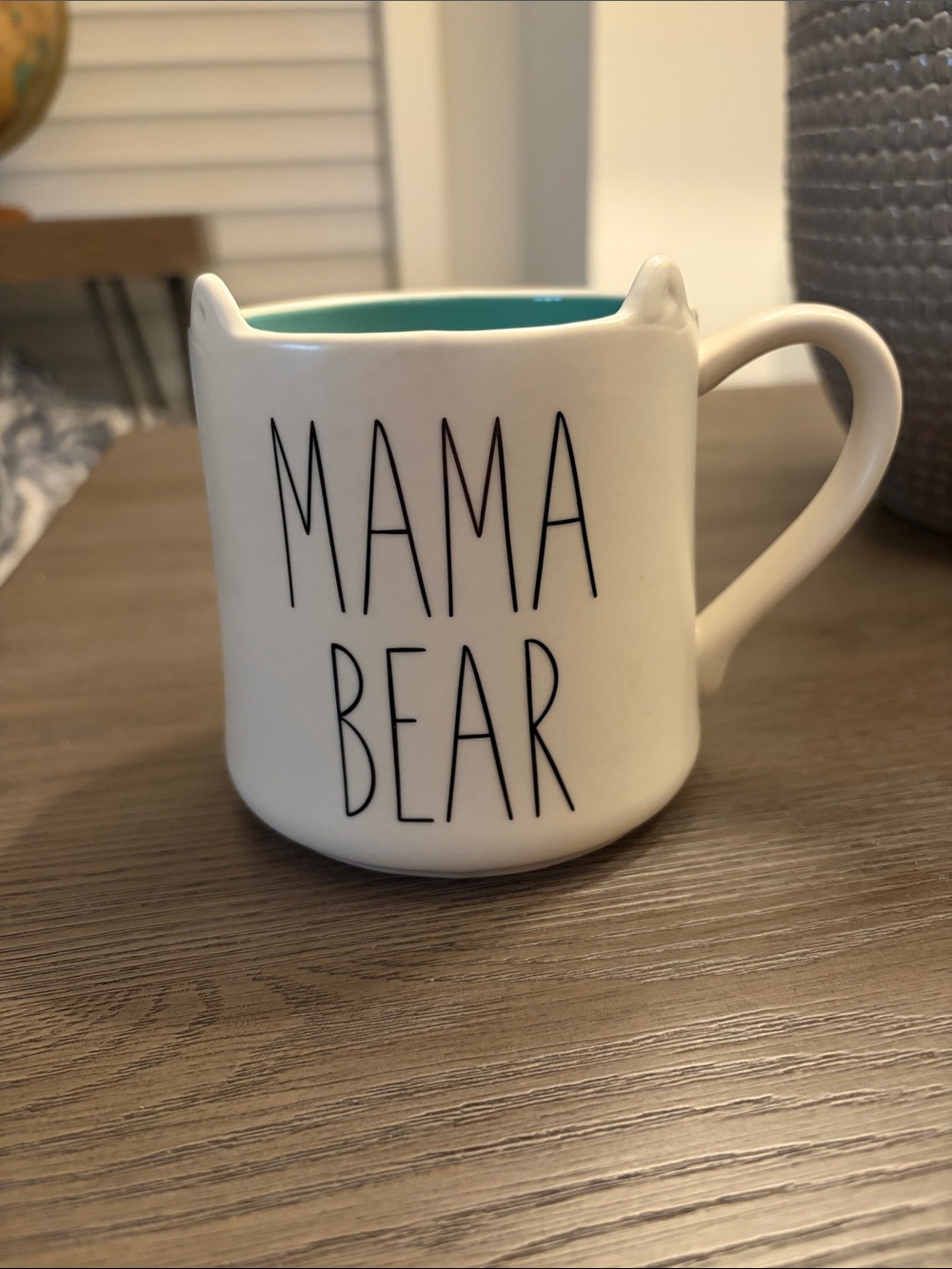 Indigo Mama Bear Ceramic Mug in White with Teal Interior